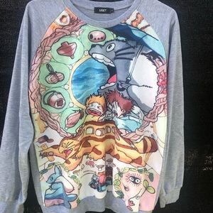 UGET My Neighbor Totoro Womans Light Pullover L Grey Sweatshirt Catbus Anime